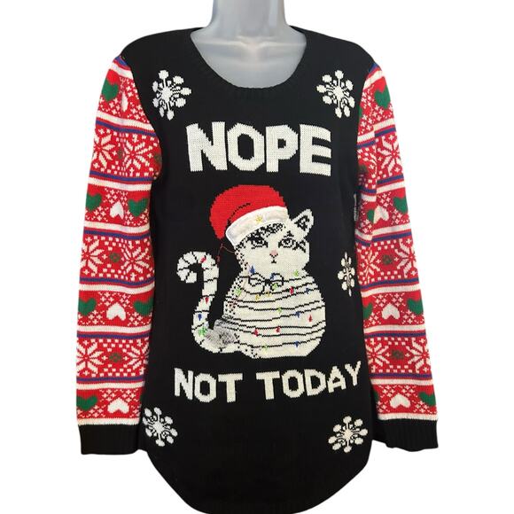 Ugly Christmas Sweater Grumpy Cat In Santa Hat Nope Not Today Size L (11-13) - Picture 1 of 5